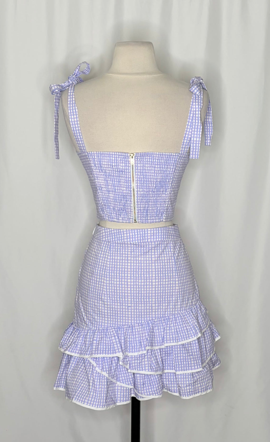 LILLY PULITZER Rosalie Lilac Gingham Crop Top Ruffle Skirt 2 Piece Size 2