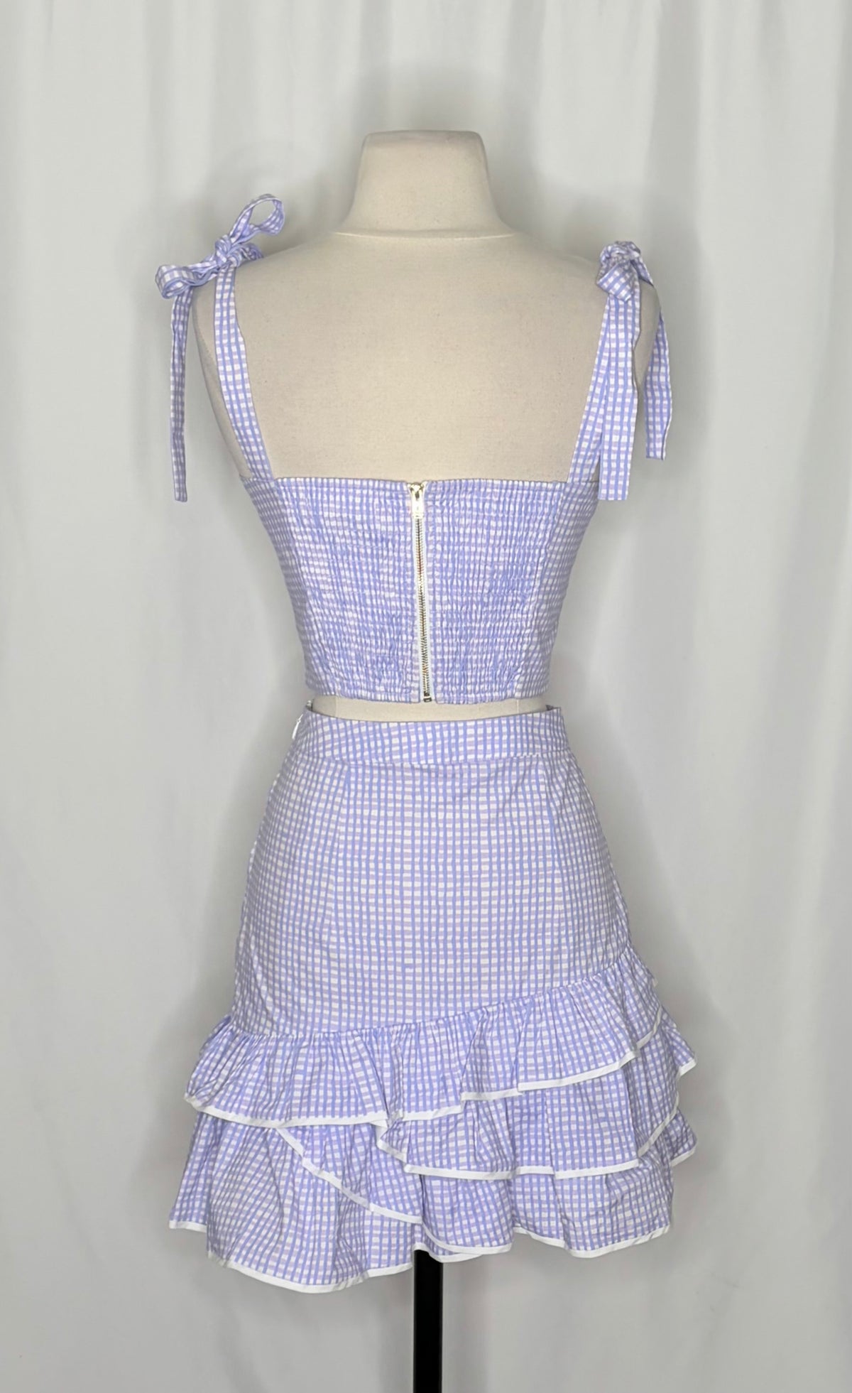 LILLY PULITZER Rosalie Lilac Gingham Crop Top Ruffle Skirt 2 Piece Size 2