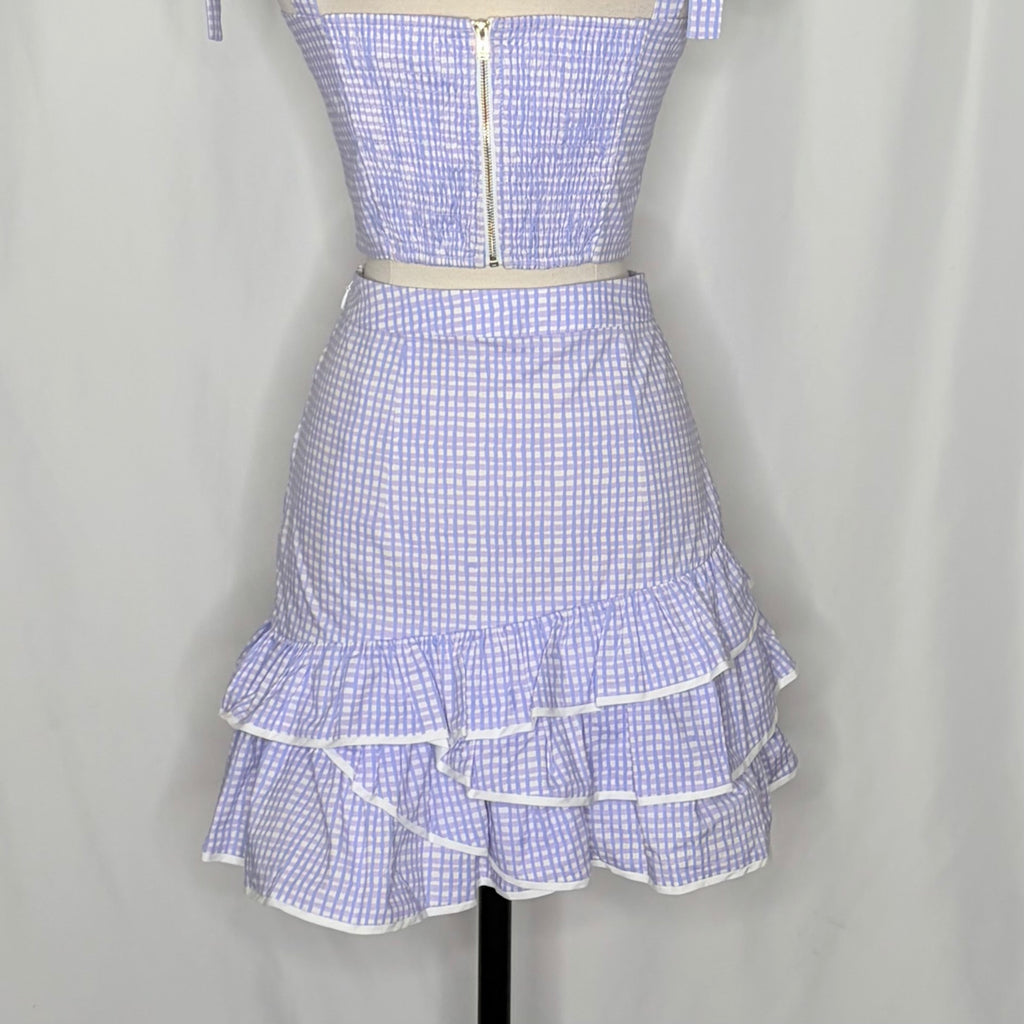 LILLY PULITZER Rosalie Lilac Gingham Crop Top Ruffle Skirt 2 Piece Size 2