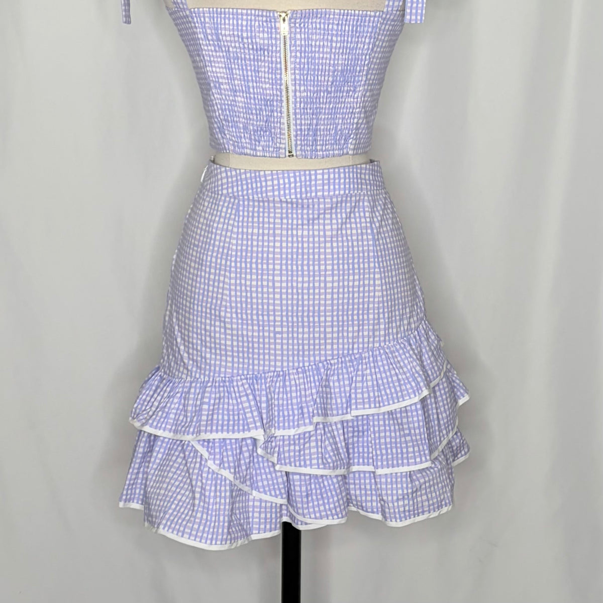 LILLY PULITZER Rosalie Lilac Gingham Crop Top Ruffle Skirt 2 Piece Size 2