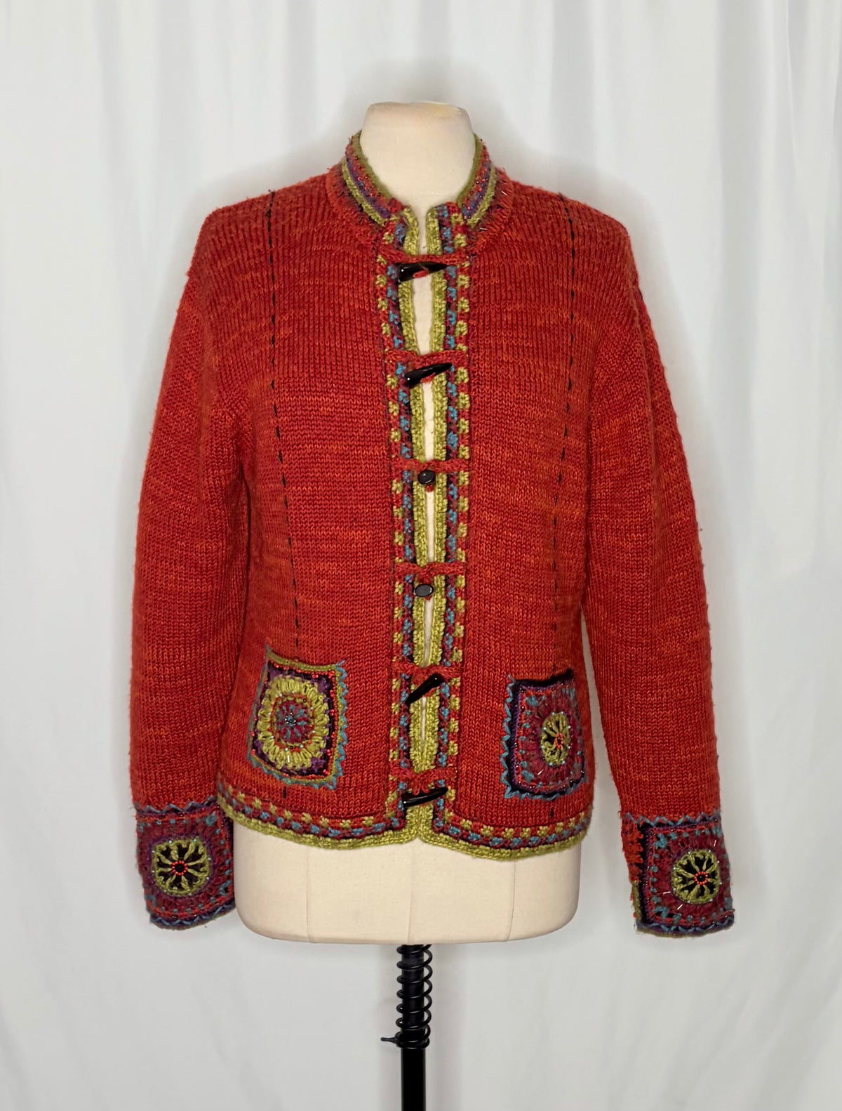 ICELANDIC DESIGN Vintage Alpaca Wool Crochet Jacket Orange 2006 Lined Large