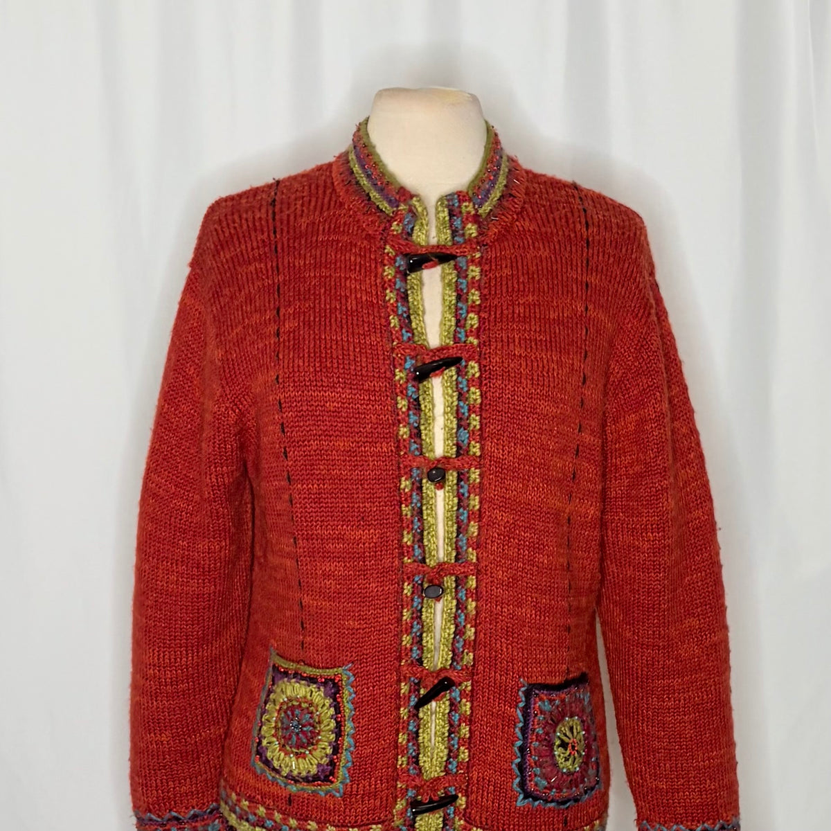 ICELANDIC DESIGN Vintage Alpaca Wool Crochet Jacket Orange 2006 Lined Large