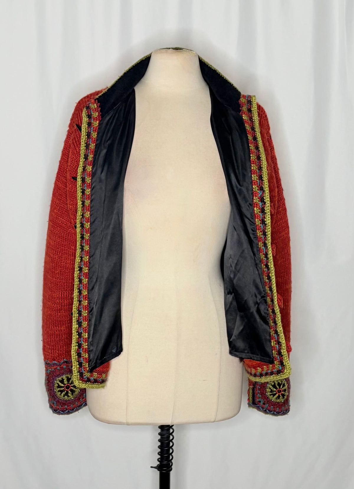 ICELANDIC DESIGN Vintage Alpaca Wool Crochet Jacket Orange 2006 Lined Large