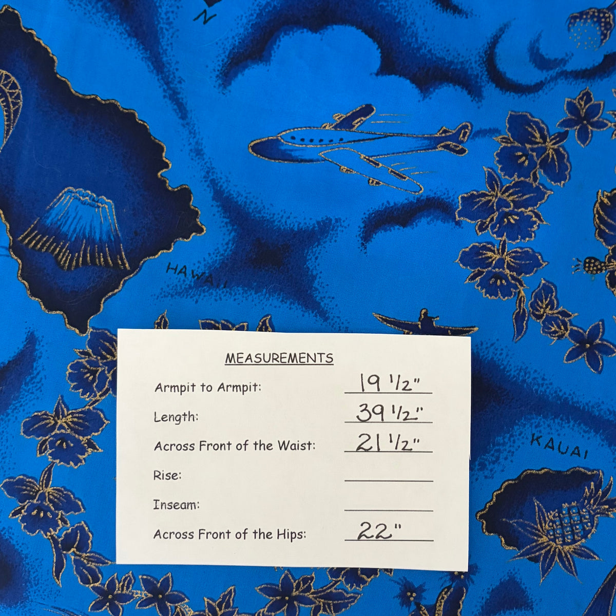 Vintage 1960s UI-MAIKAI Hawaiian Map Print Muumuu Dress Blue Cotton Size 12