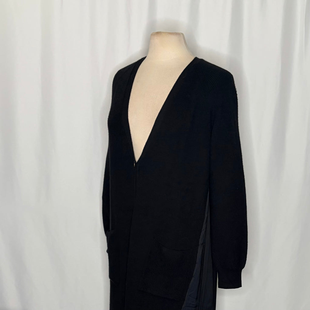 ANTHROPOLOGIE Long Twofer Cardigan Sweater Black Pleated Duster Solid Medium