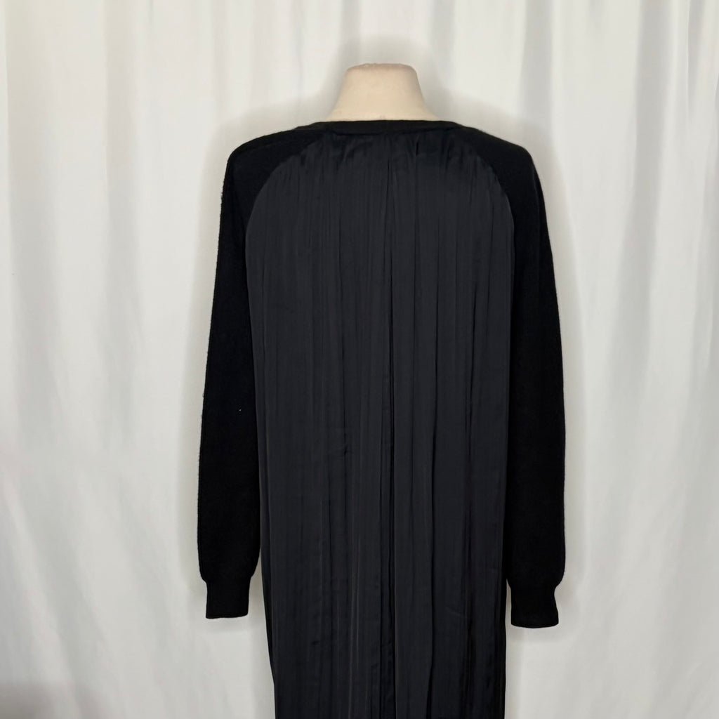 ANTHROPOLOGIE Long Twofer Cardigan Sweater Black Pleated Duster Solid Medium