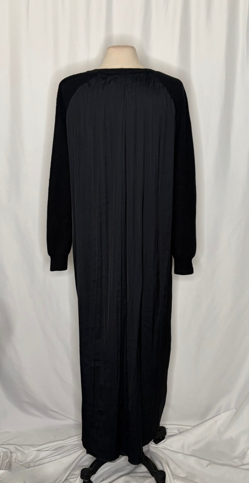 ANTHROPOLOGIE Long Twofer Cardigan Sweater Black Pleated Duster Solid Medium