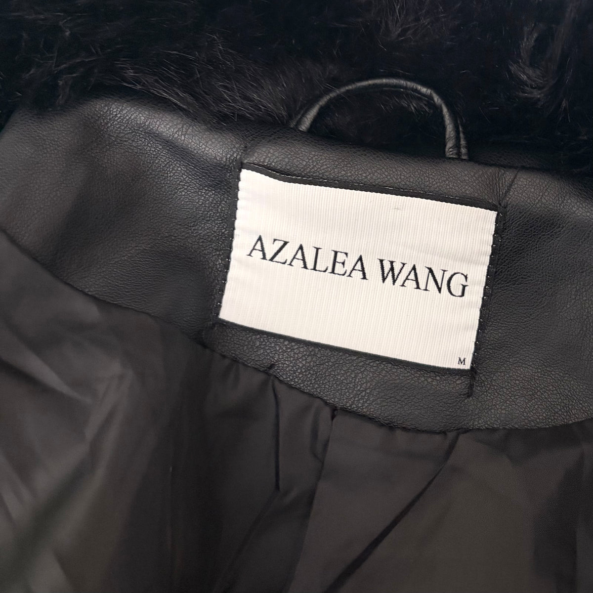 AZALEA WANG Gisele Faux Fur Trim Faux Leather Crop Jacket Black Cropped Medium