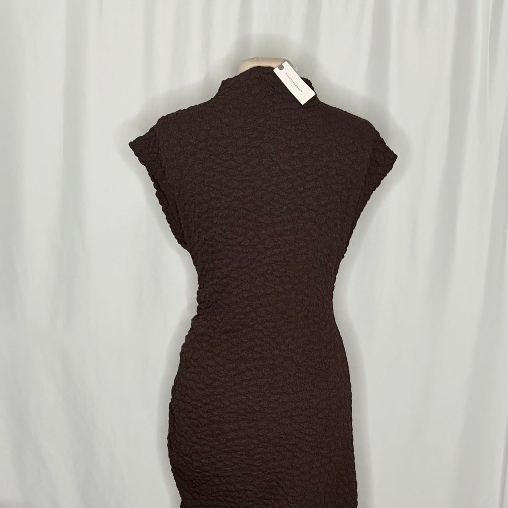 NWT!! ANTHROPOLOGIE Maya Ruched Cowl Neck Textured Midi Dress Chocolate Large
