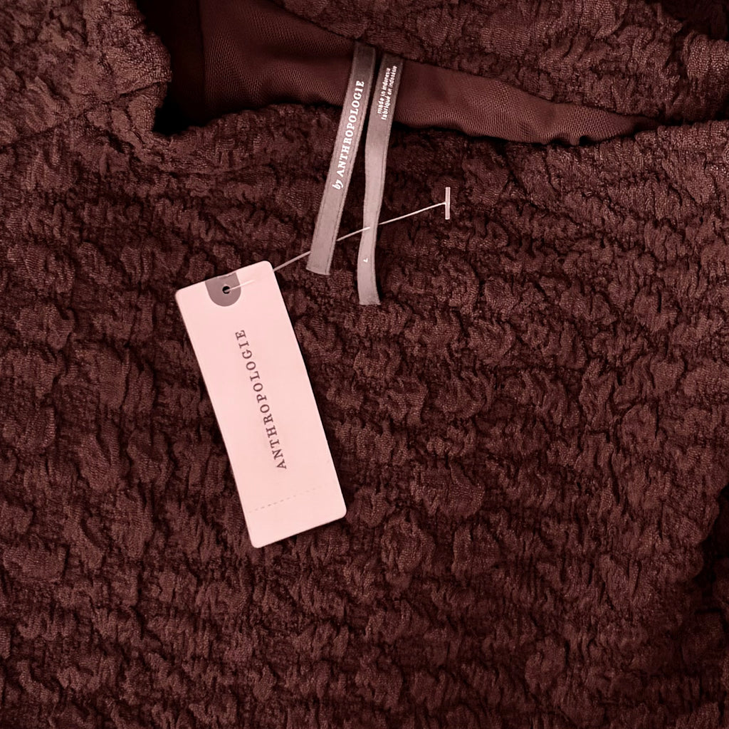 NWT!! ANTHROPOLOGIE Maya Ruched Cowl Neck Textured Midi Dress Chocolate Large