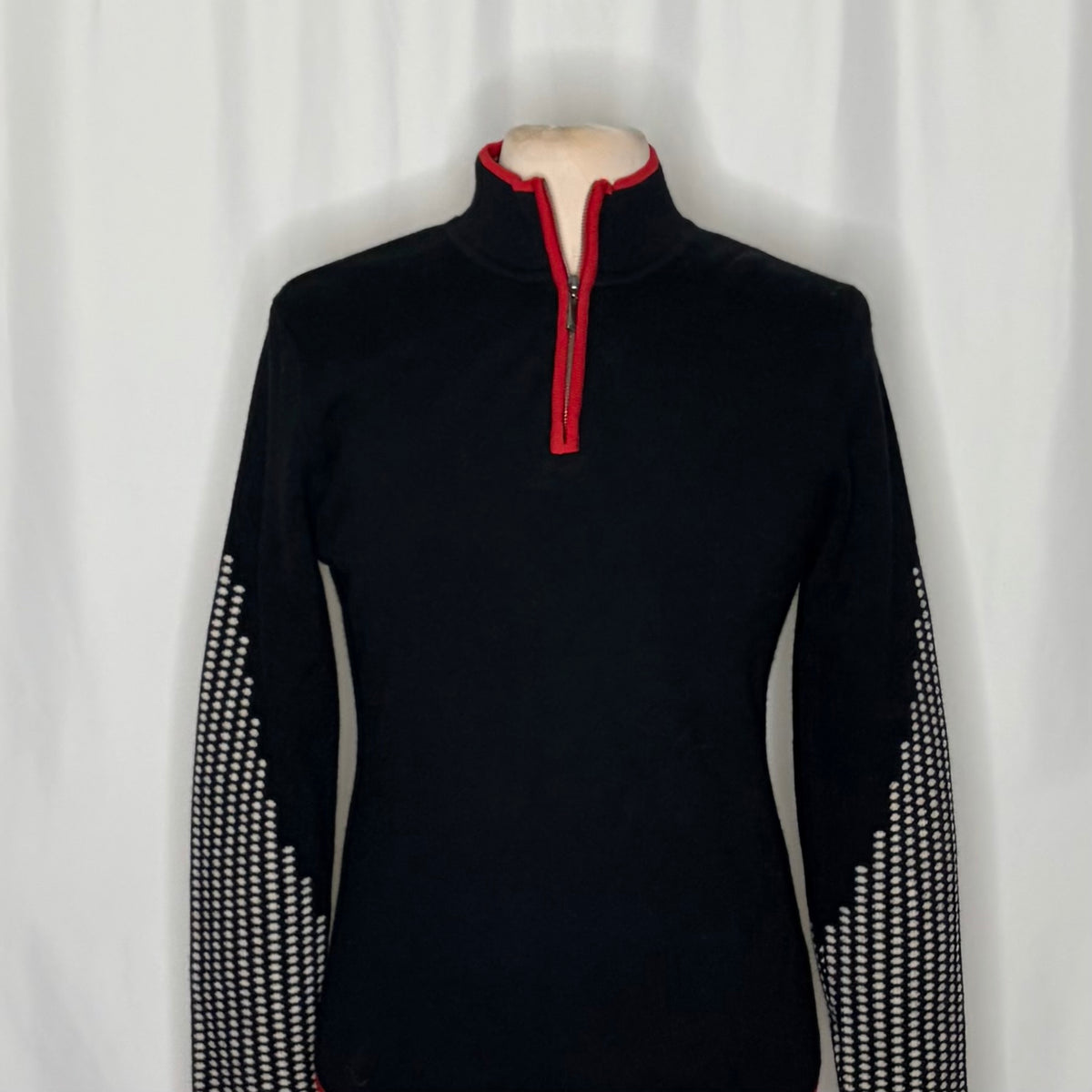 NEVE 100% Wool Quarter Zip Ski Sweater Black Red Nordic Après Size Medium