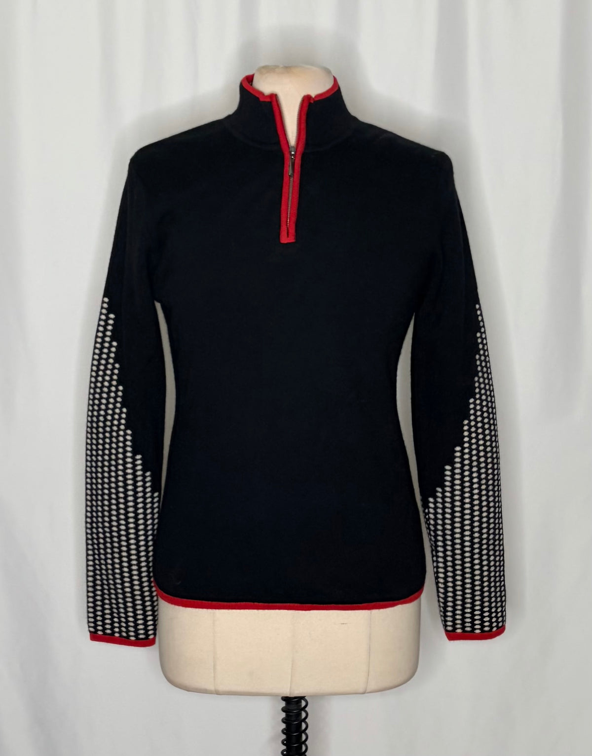 NEVE 100% Wool Quarter Zip Ski Sweater Black Red Nordic Après Size Medium