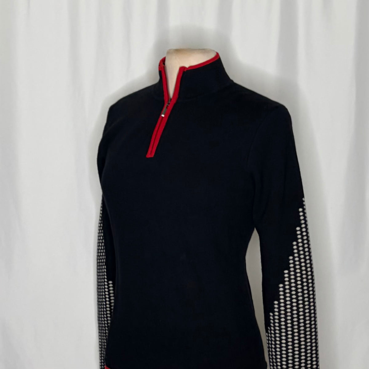 NEVE 100% Wool Quarter Zip Ski Sweater Black Red Nordic Après Size Medium