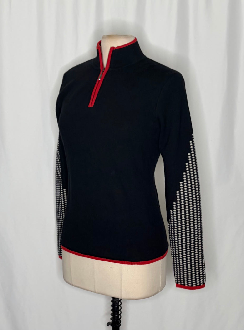 NEVE 100% Wool Quarter Zip Ski Sweater Black Red Nordic Après Size Medium