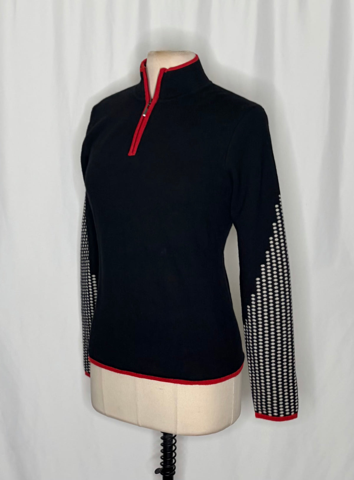 NEVE 100% Wool Quarter Zip Ski Sweater Black Red Nordic Après Size Medium