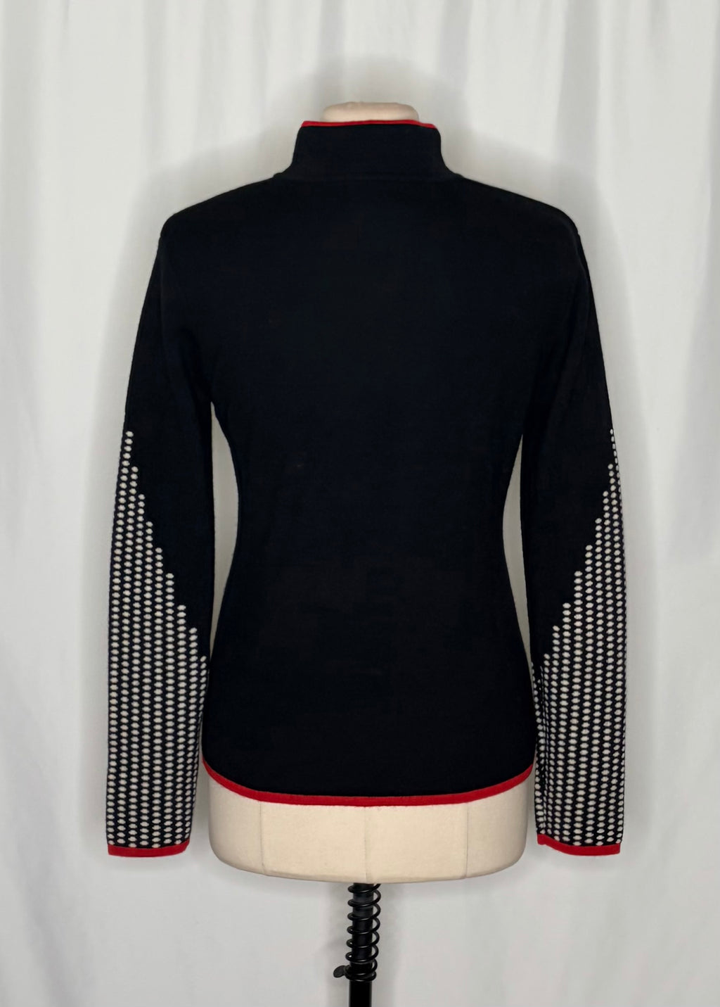 NEVE 100% Wool Quarter Zip Ski Sweater Black Red Nordic Après Size Medium