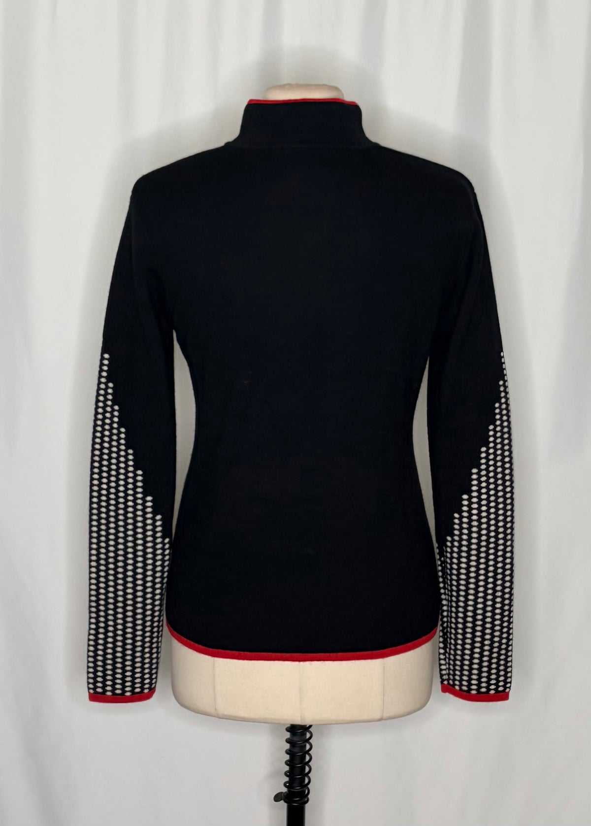 NEVE 100% Wool Quarter Zip Ski Sweater Black Red Nordic Après Size Medium