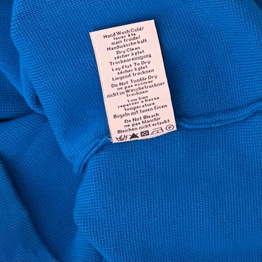 NEVE Quarter Zip Ski Sweater Blue White Striped Black Cuffs 100% Cotton X-Large