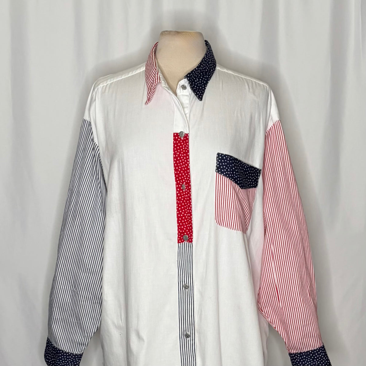 NWT!! Vintage BILL BLASS Woman Stars Stripes Patchwork Button Down Shirt  2X