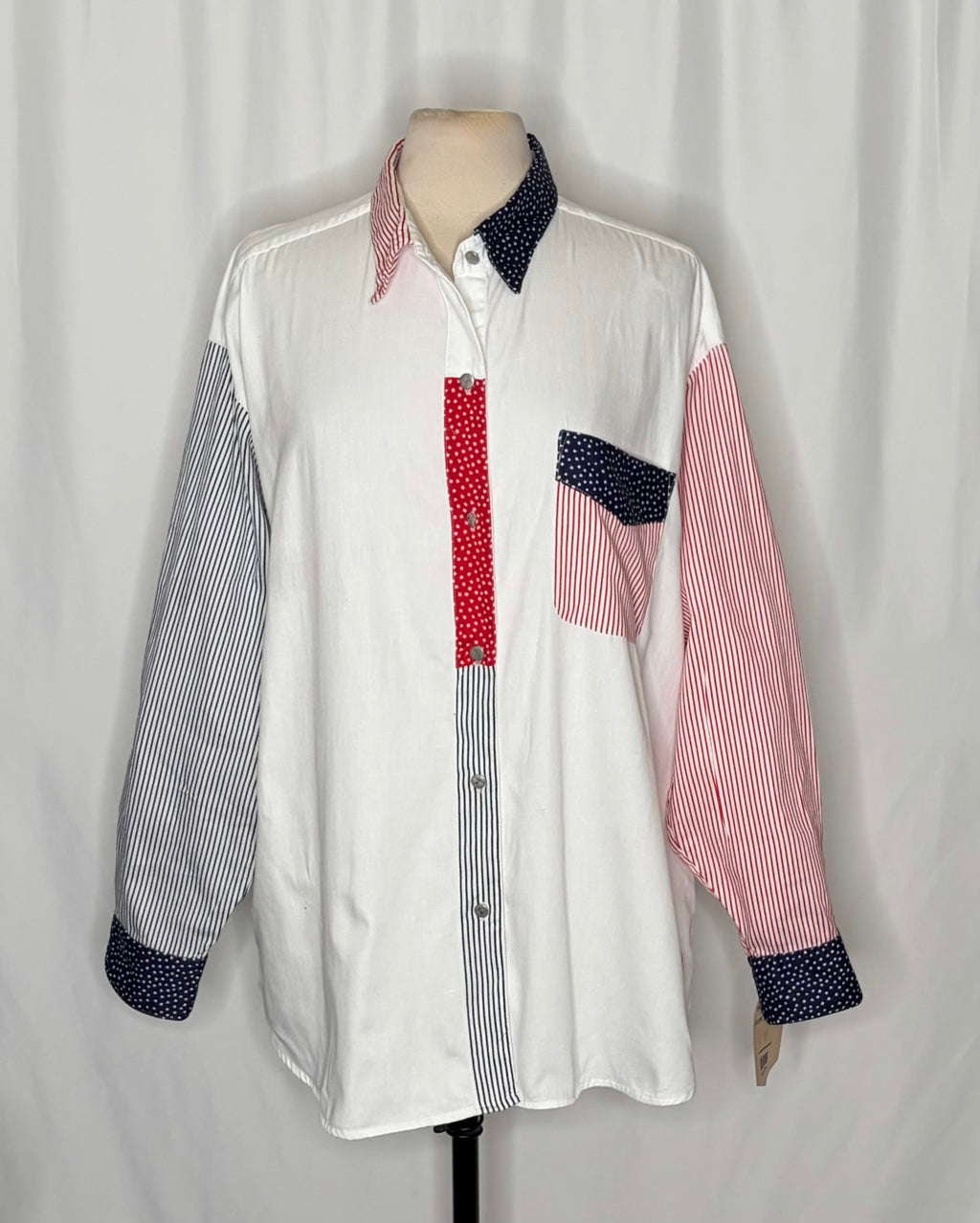 NWT!! Vintage BILL BLASS Woman Stars Stripes Patchwork Button Down Shirt  2X