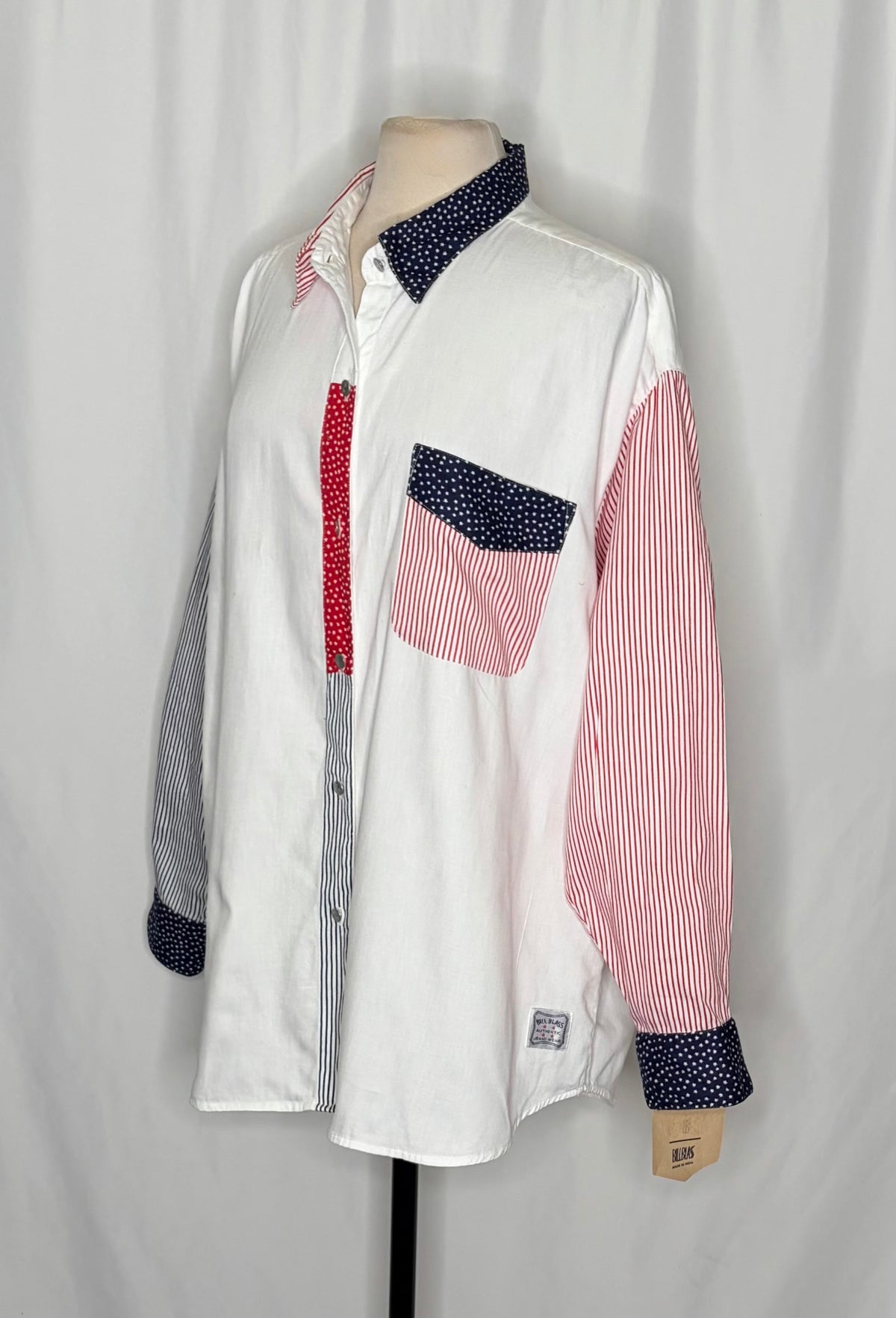NWT!! Vintage BILL BLASS Woman Stars Stripes Patchwork Button Down Shirt  2X