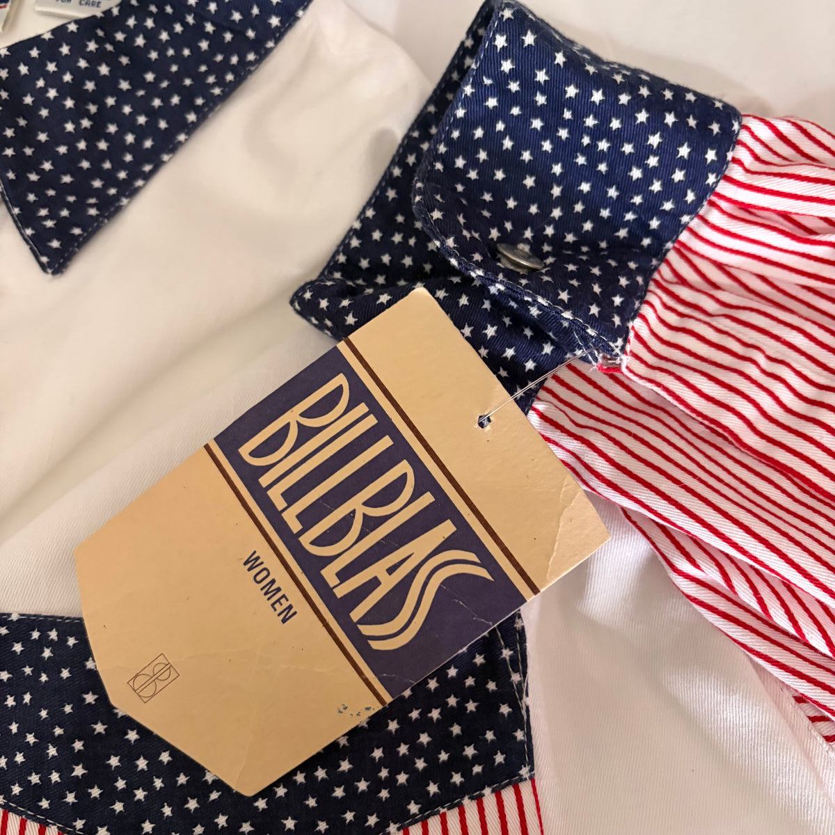 NWT!! Vintage BILL BLASS Woman Stars Stripes Patchwork Button Down Shirt  2X