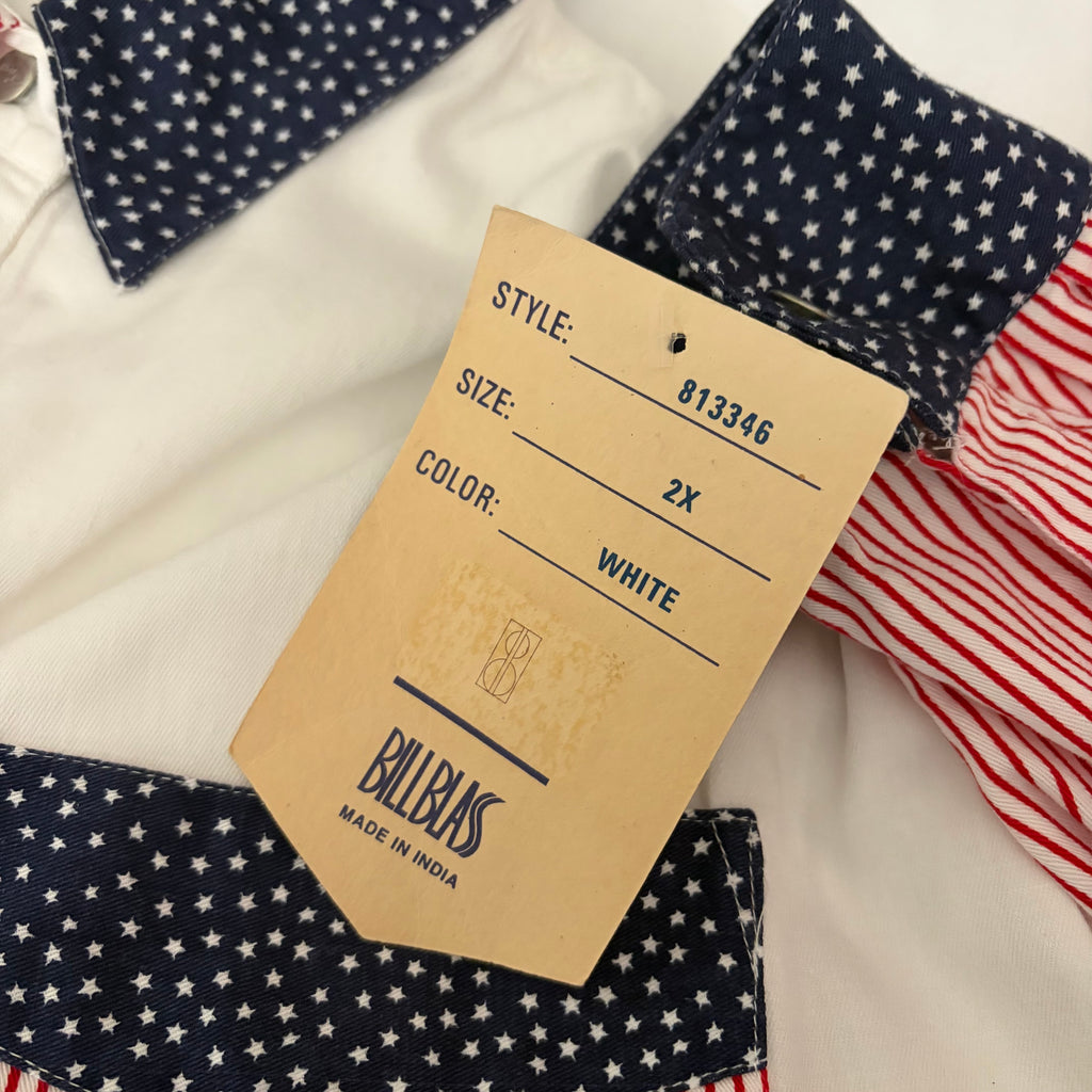 NWT!! Vintage BILL BLASS Woman Stars Stripes Patchwork Button Down Shirt  2X