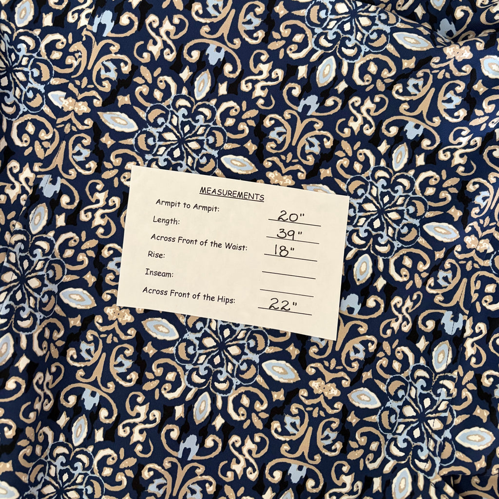J. MCLAUGHLIN Catalyst Dress Blue White Mosaic Print Stretch Knit Pockets XL