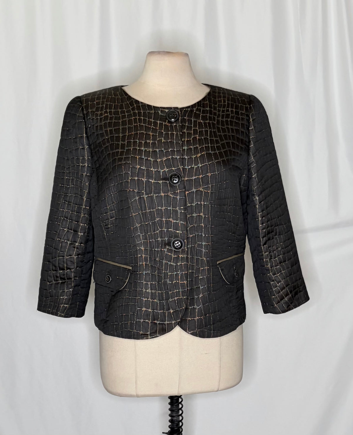 Armani Collezioni Metallic Collarless Jacket IT 50 NWOT