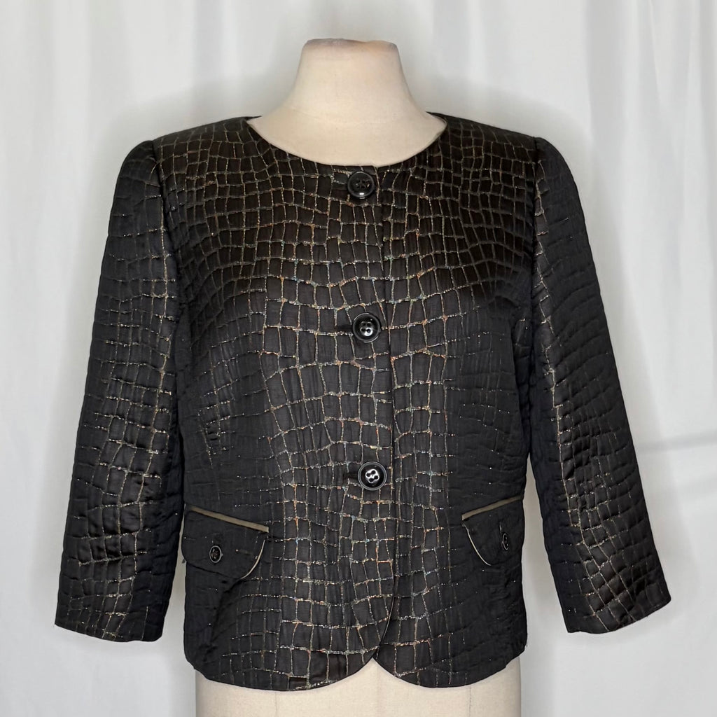 Armani Collezioni Metallic Collarless Jacket IT 50 NWOT