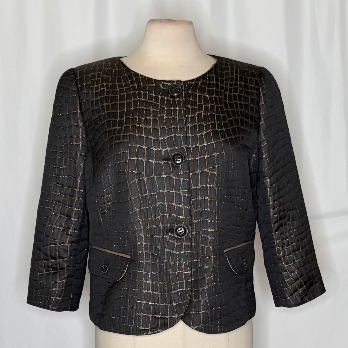 Armani Collezioni Metallic Collarless Jacket IT 50 NWOT