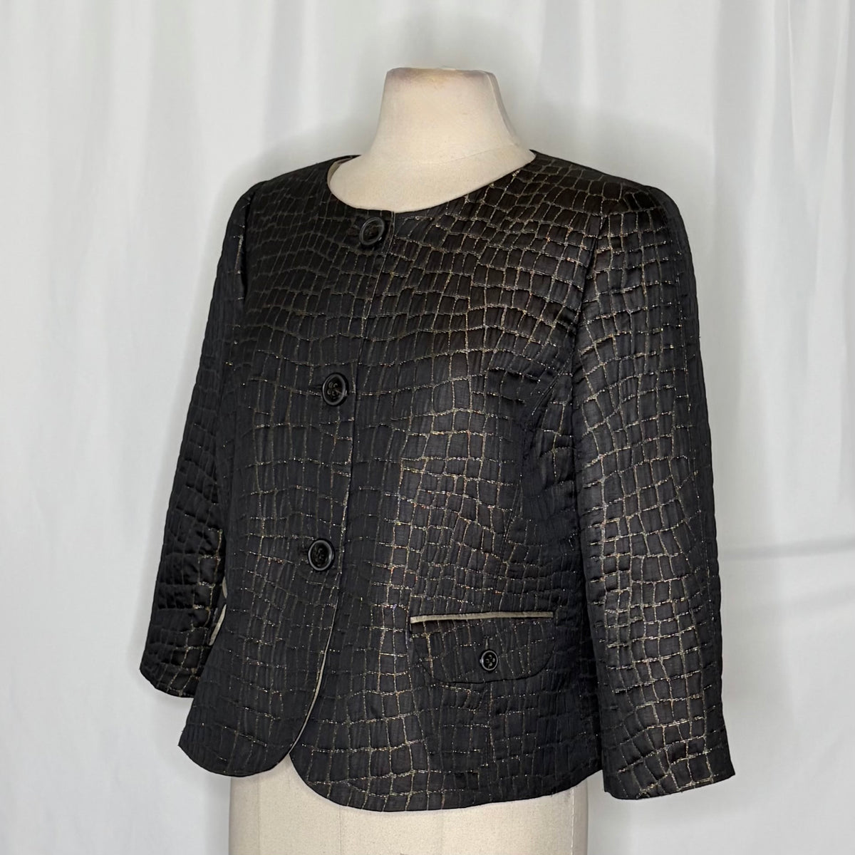 Armani Collezioni Metallic Collarless Jacket IT 50 NWOT