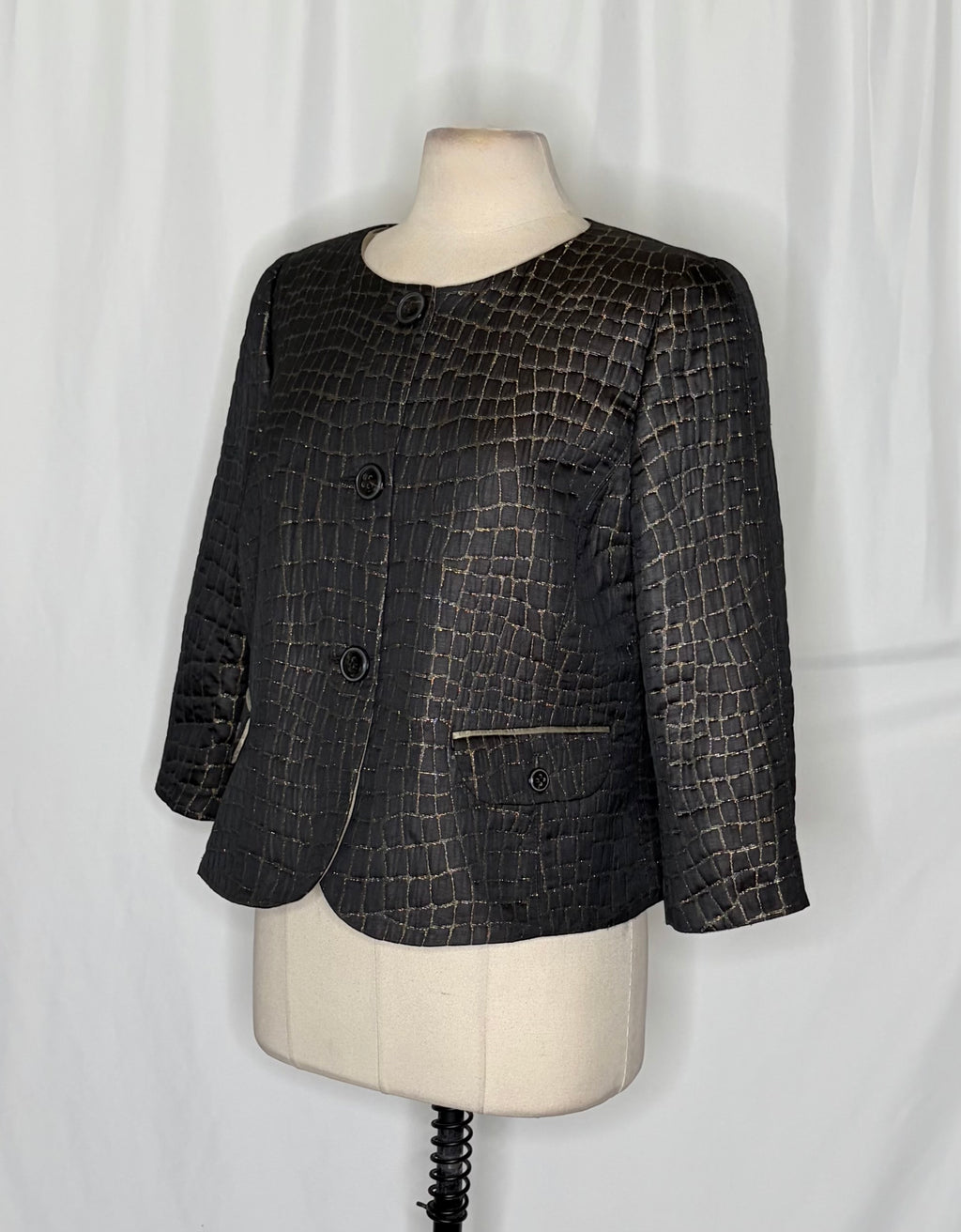 Armani Collezioni Metallic Collarless Jacket IT 50 NWOT