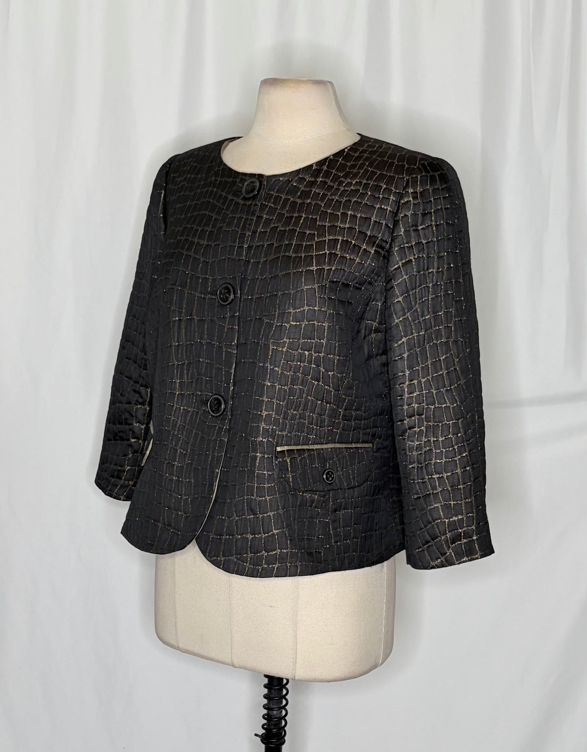 Armani Collezioni Metallic Collarless Jacket IT 50 NWOT