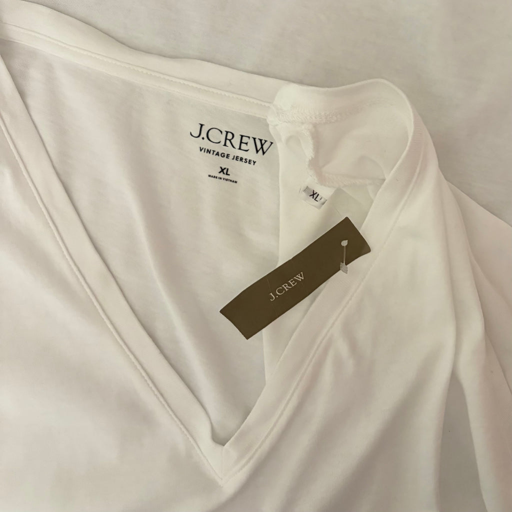 NWT J.Crew Vintage Jersey V-Neck T-Shirt White X-Large
