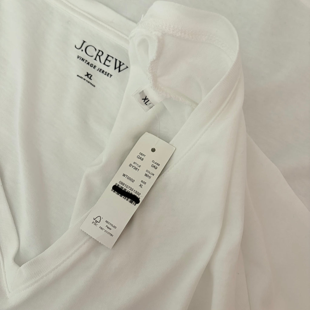 NWT J.Crew Vintage Jersey V-Neck T-Shirt White X-Large