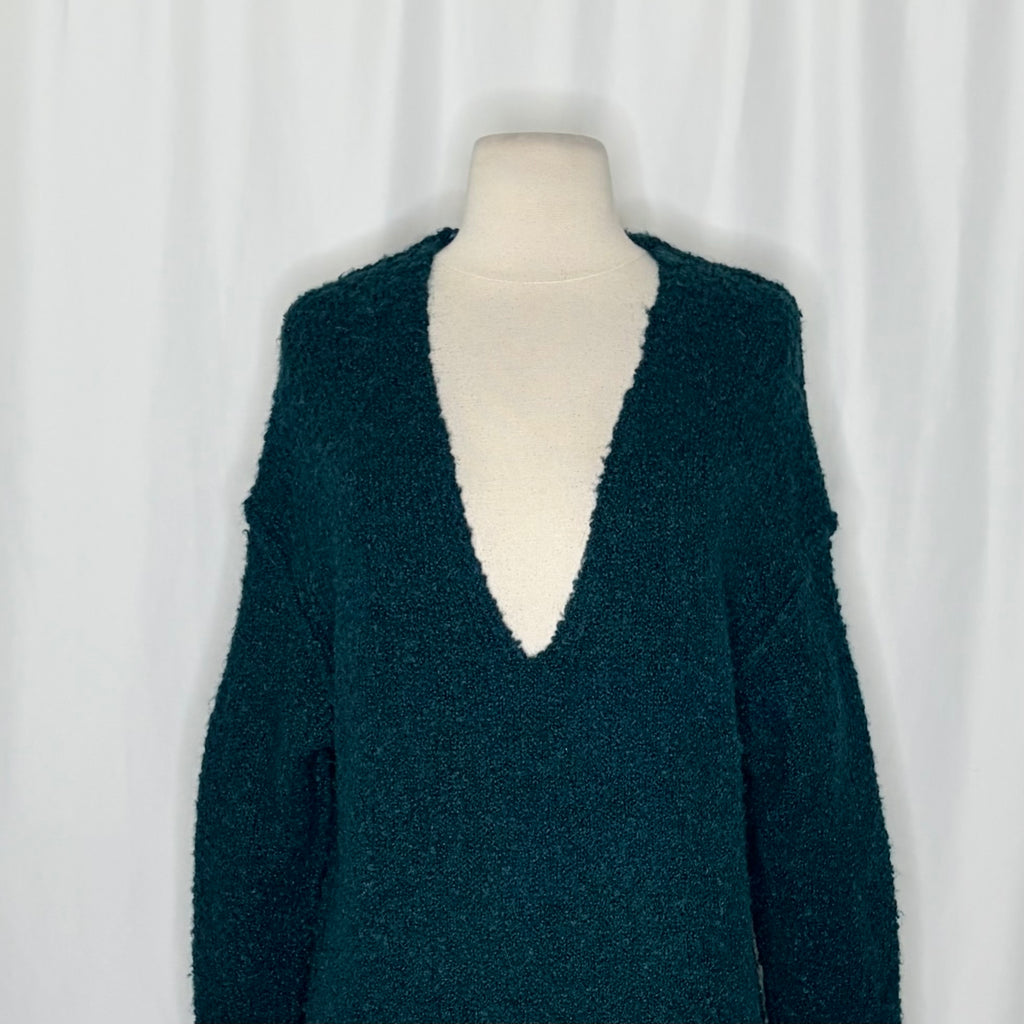 Free People Lofty V-Neck Sweater Dark Turquoise XS