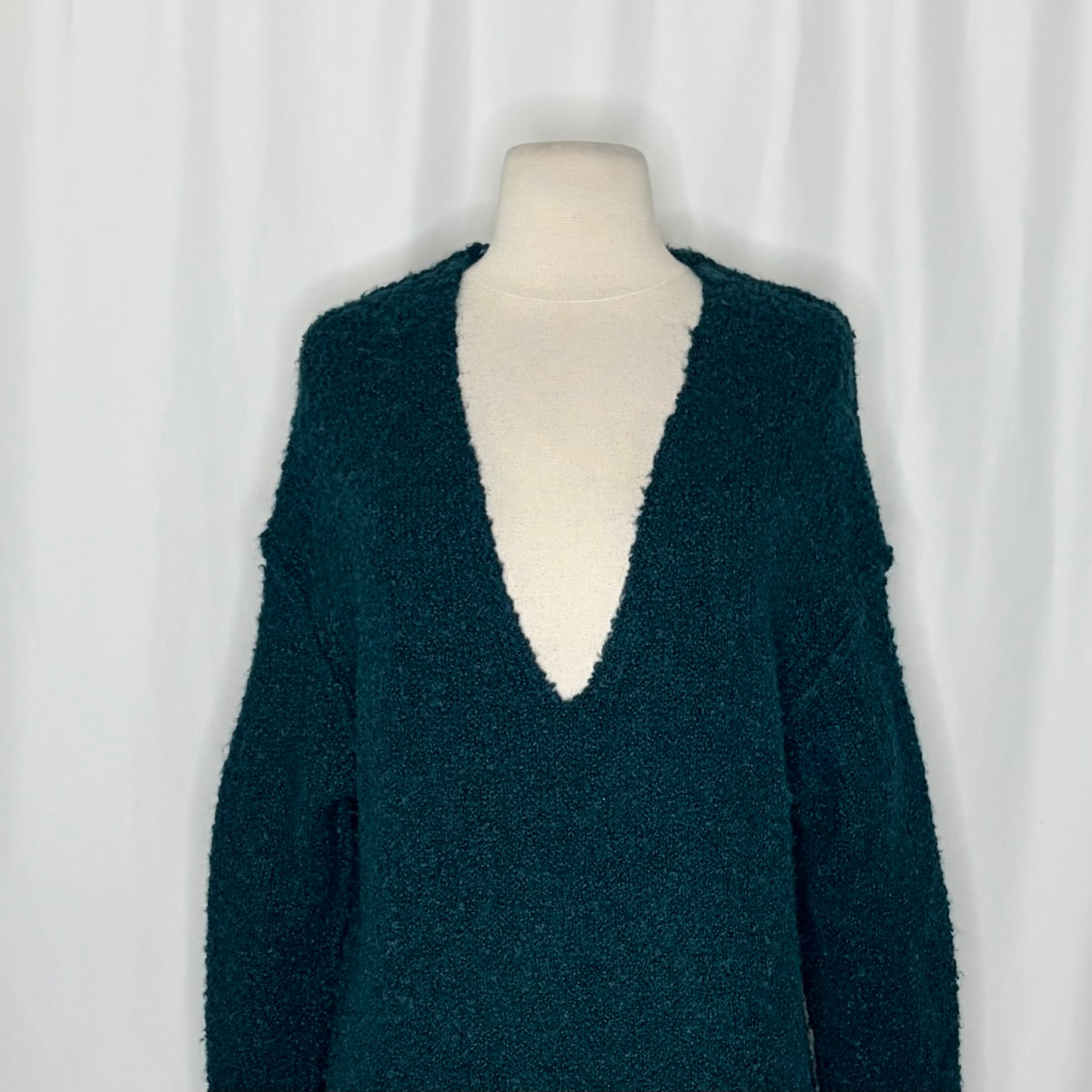 Free People Lofty V-Neck Sweater Dark Turquoise XS