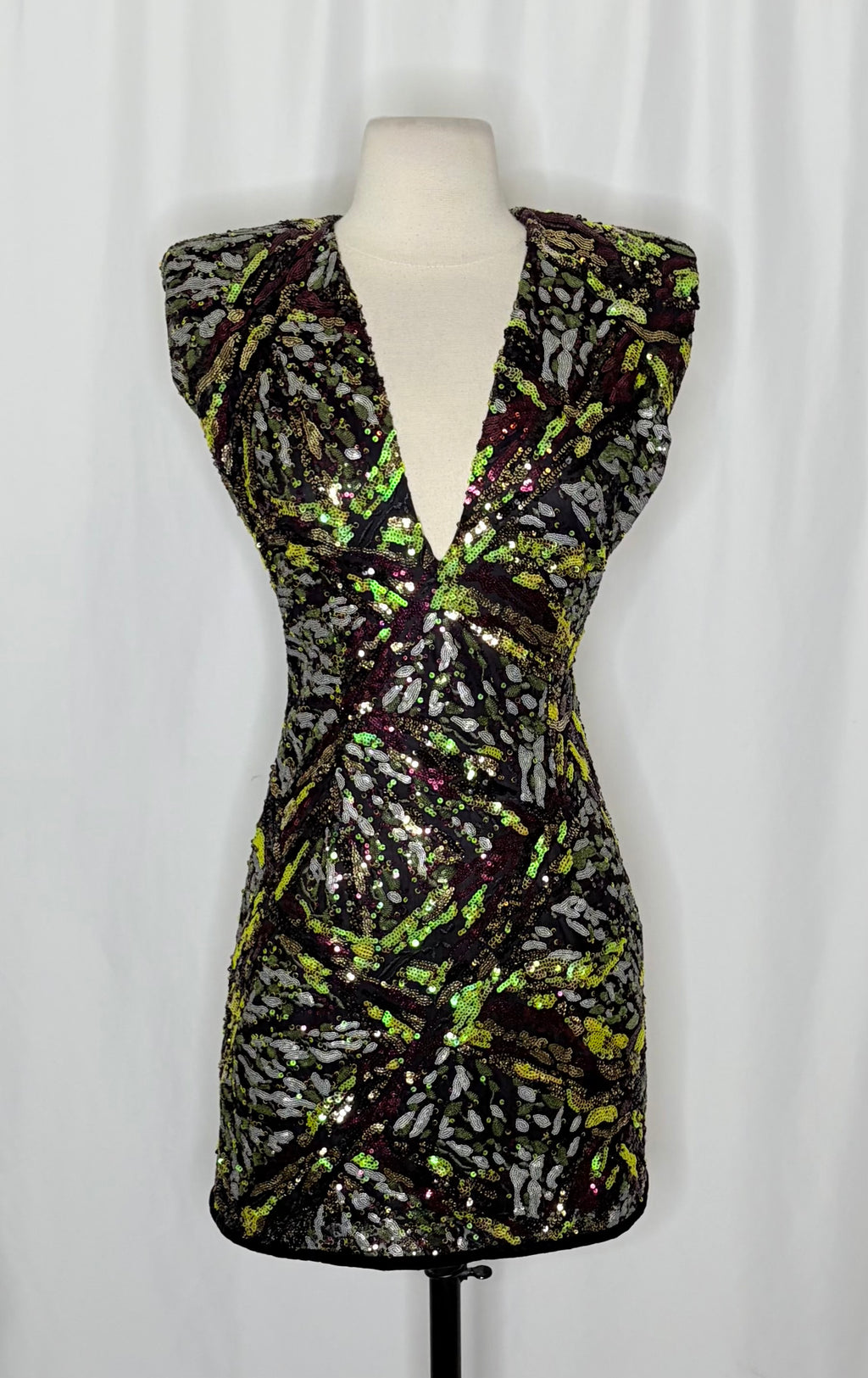 Zara Sequin Shoulder Pad Mini Dress XS