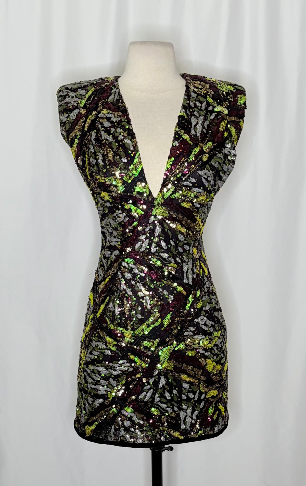 Zara Sequin Shoulder Pad Mini Dress XS