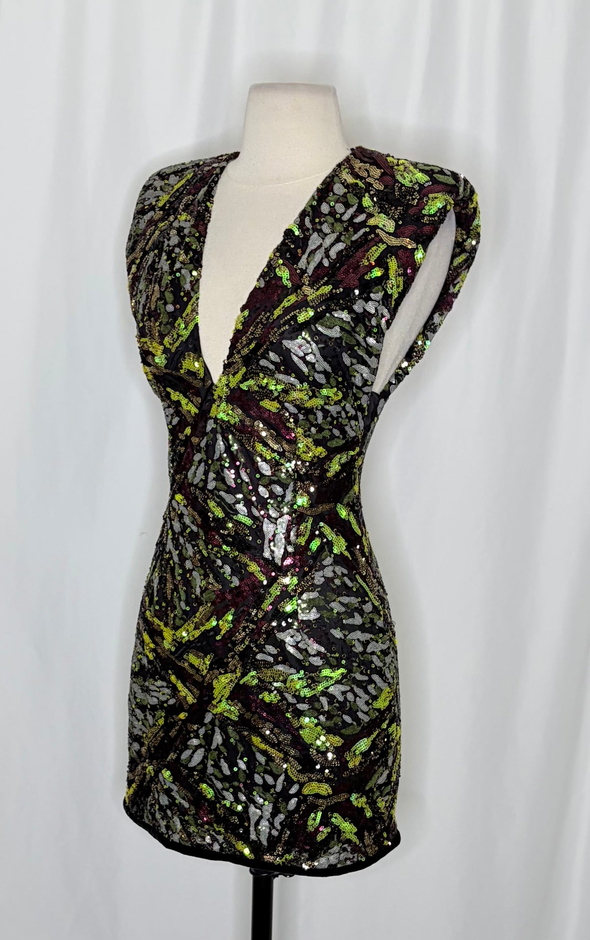 Zara Sequin Shoulder Pad Mini Dress XS