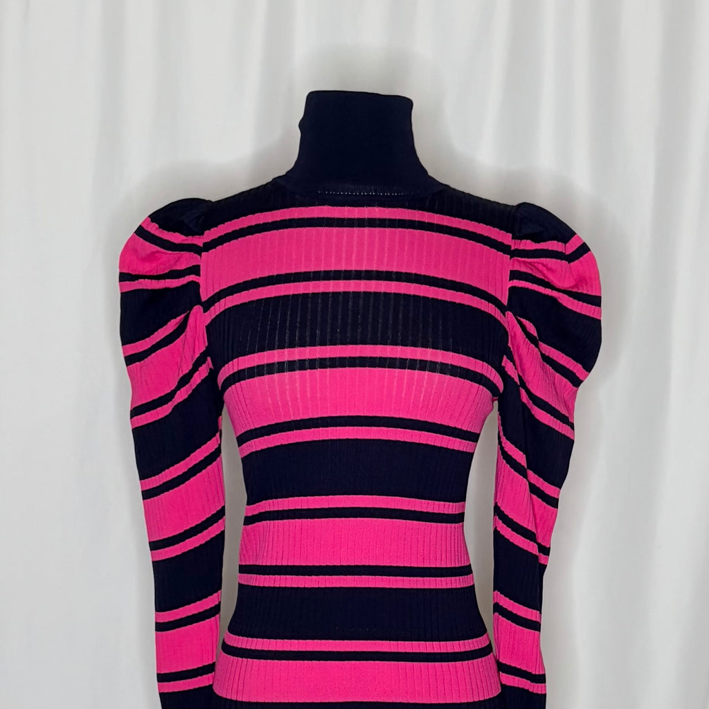 Zara Pink Navy Puff Sleeve Sweater M