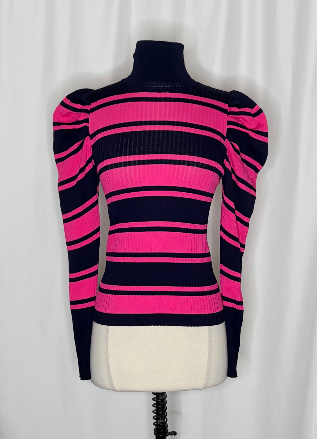 Zara Pink Navy Puff Sleeve Sweater M