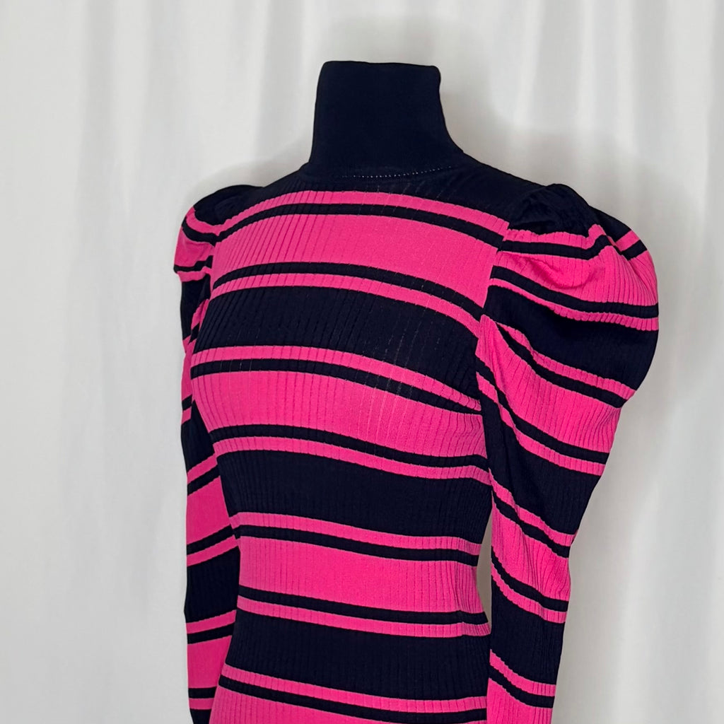 Zara Pink Navy Puff Sleeve Sweater M