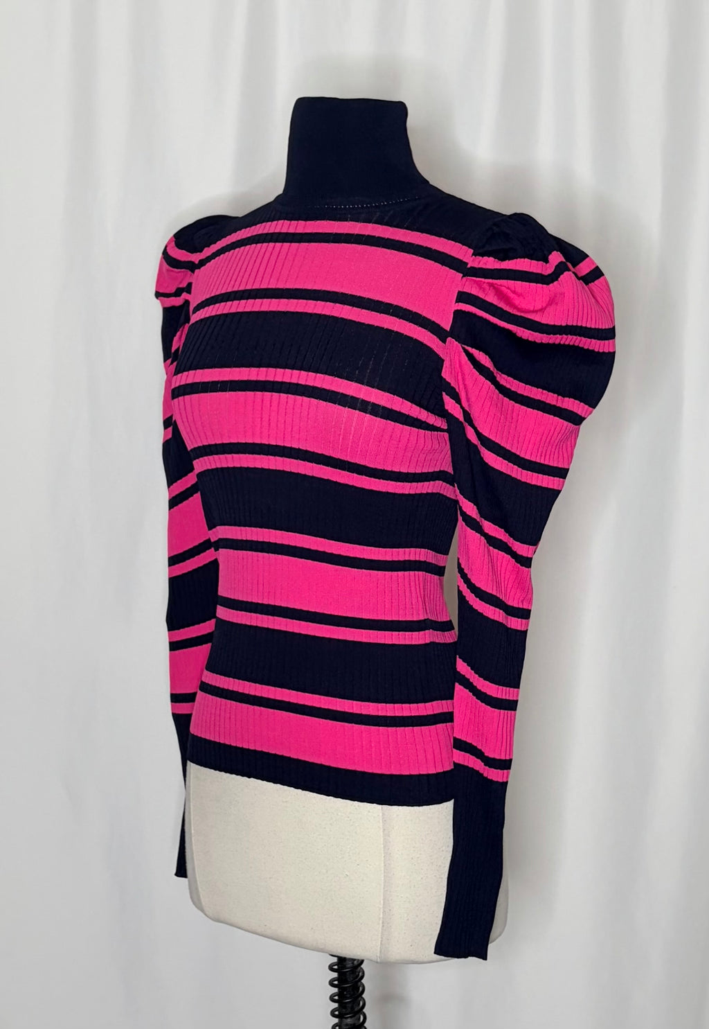Zara Pink Navy Puff Sleeve Sweater M