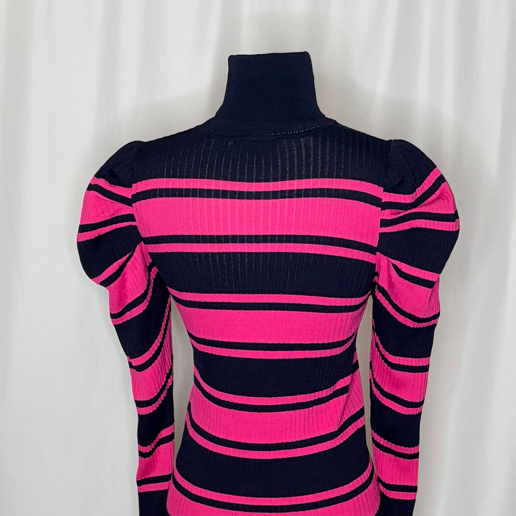 Zara Pink Navy Puff Sleeve Sweater M