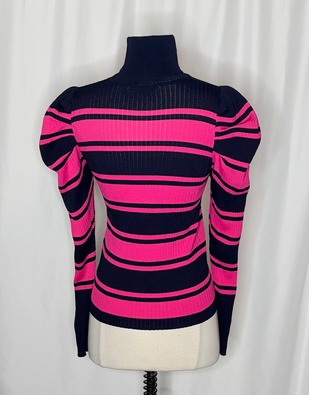 Zara Pink Navy Puff Sleeve Sweater M