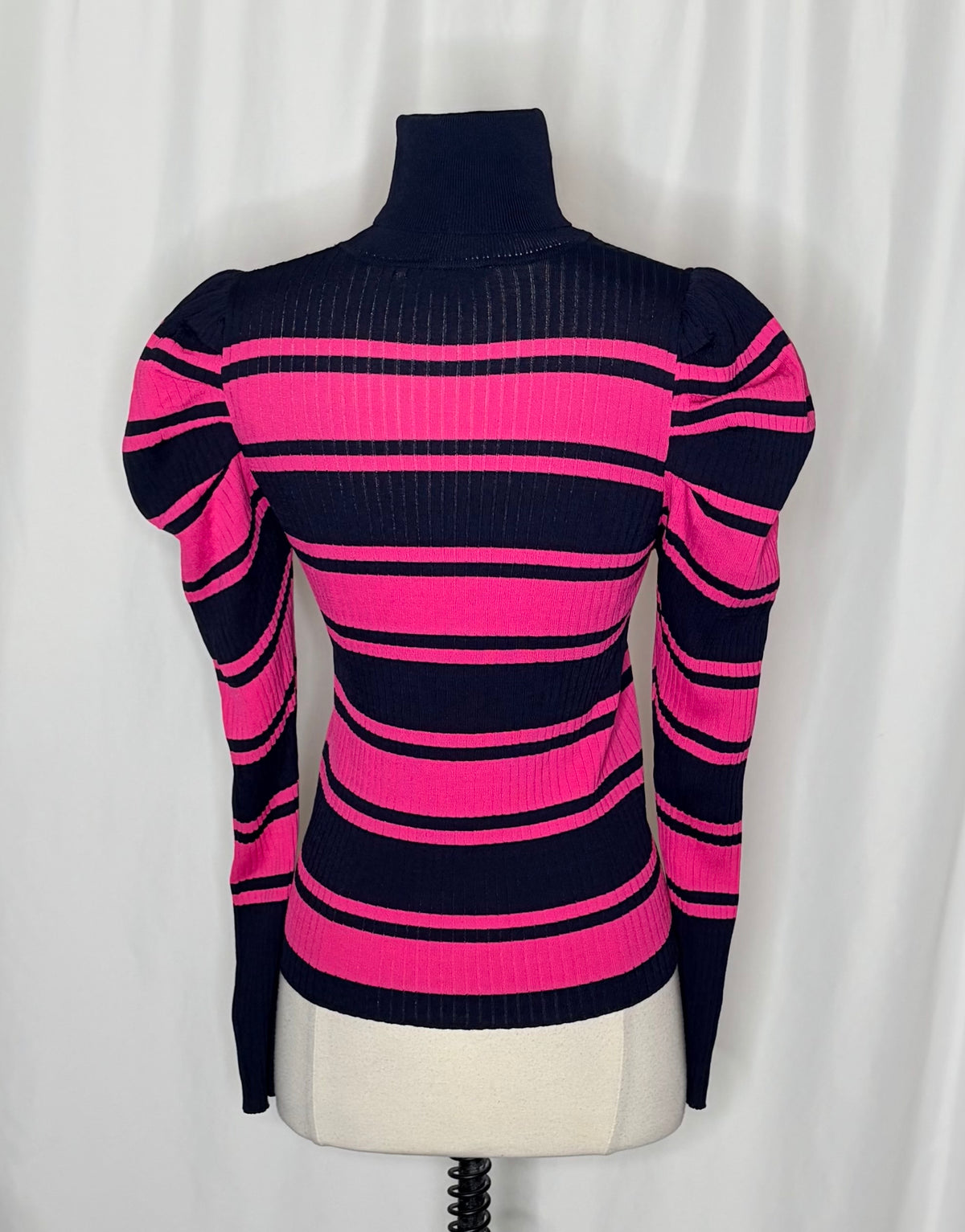 Zara Pink Navy Puff Sleeve Sweater M