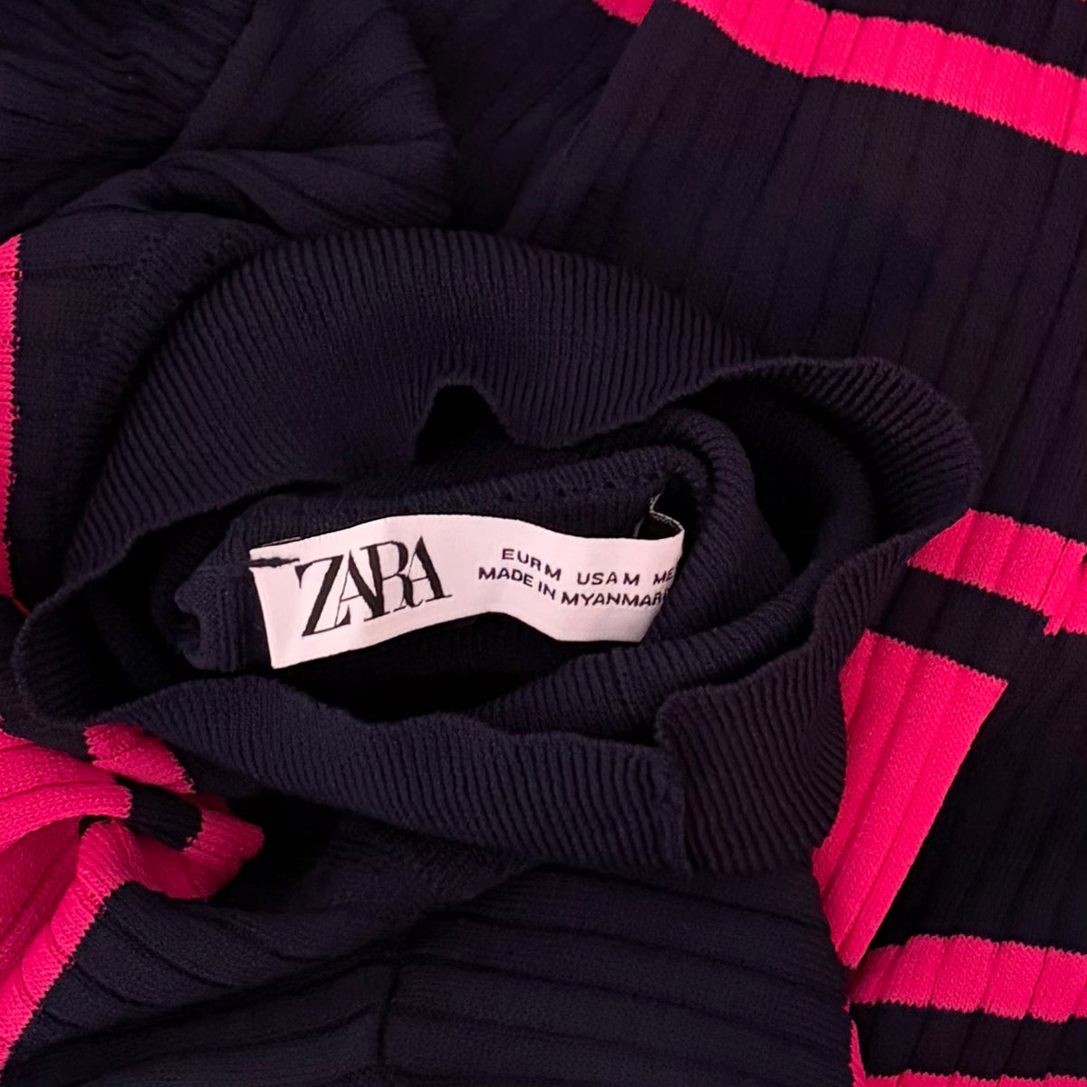 Zara Pink Navy Puff Sleeve Sweater M