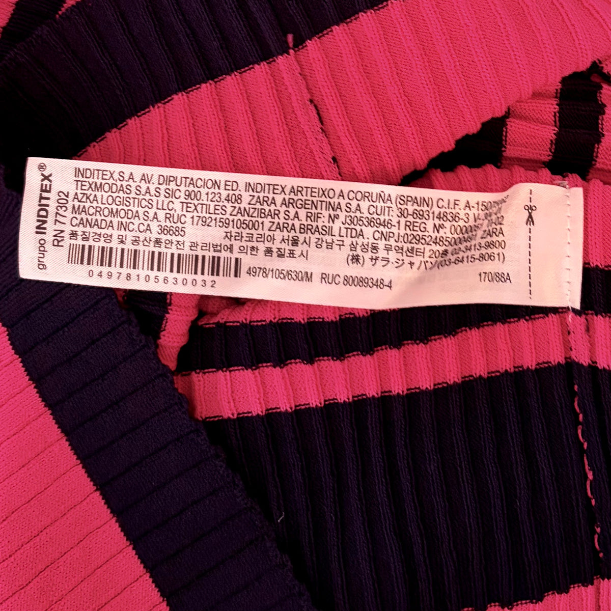 Zara Pink Navy Puff Sleeve Sweater M